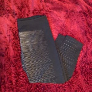 Fabletics Black Leggings with Gold stripes